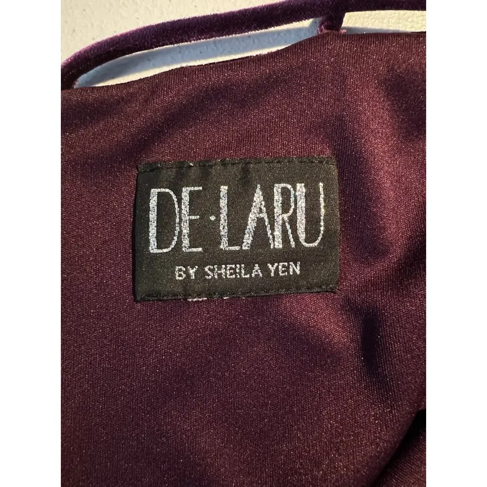 VTG 90s Dress Bias Cut Purple Velvet Hand Painted Floral Whimsigoth Fairy Prom - Picture 5 of 5